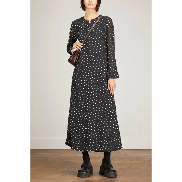 knee length dresses for ladies Printed Mesh O-neck Ruched Long Dress
